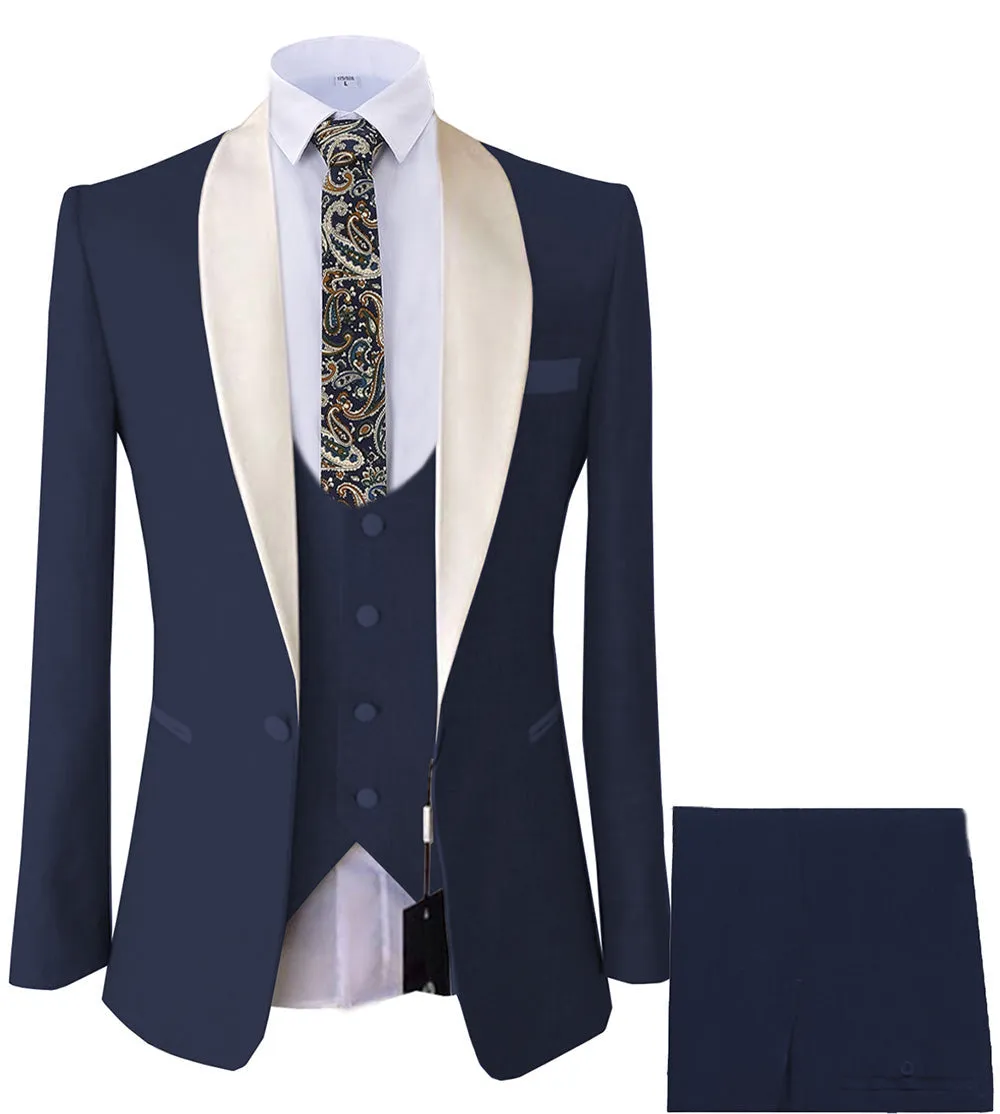 Formal 3 Pieces Mens Suit Flat Shawl Lapel Tuxedos (Blazer+vest+Pants) sold by Mens Event Wear product image thumbnail 2