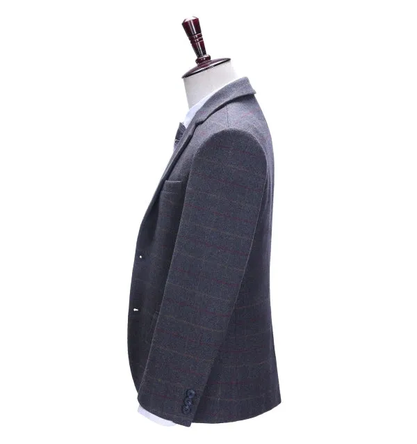 Formal Men's Dark Grey Plaid Notch Lapel Blazer sold by Mens Event Wear product image thumbnail 3