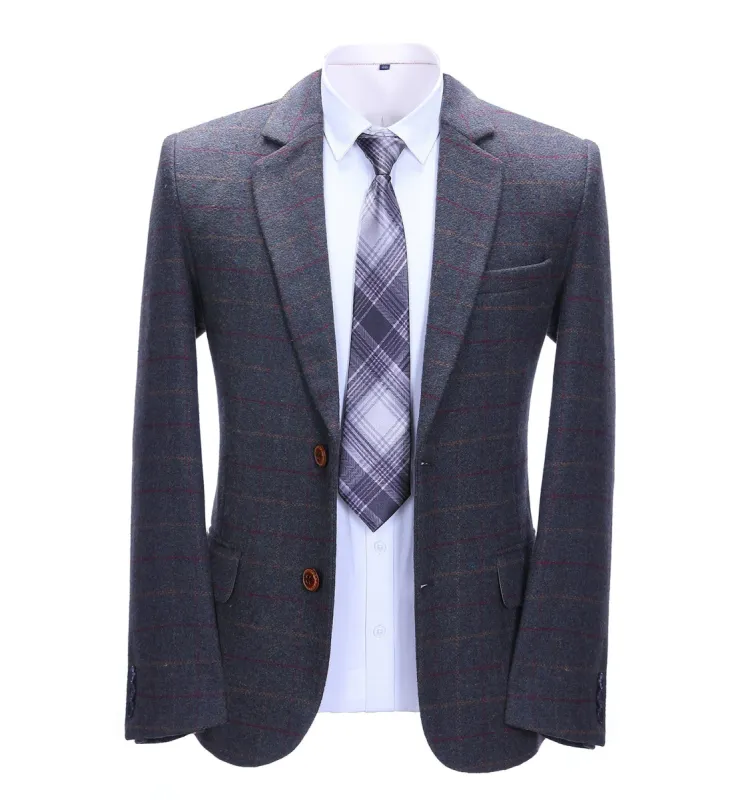 Formal Men's Dark Grey Plaid Notch Lapel Blazer sold by Mens Event Wear