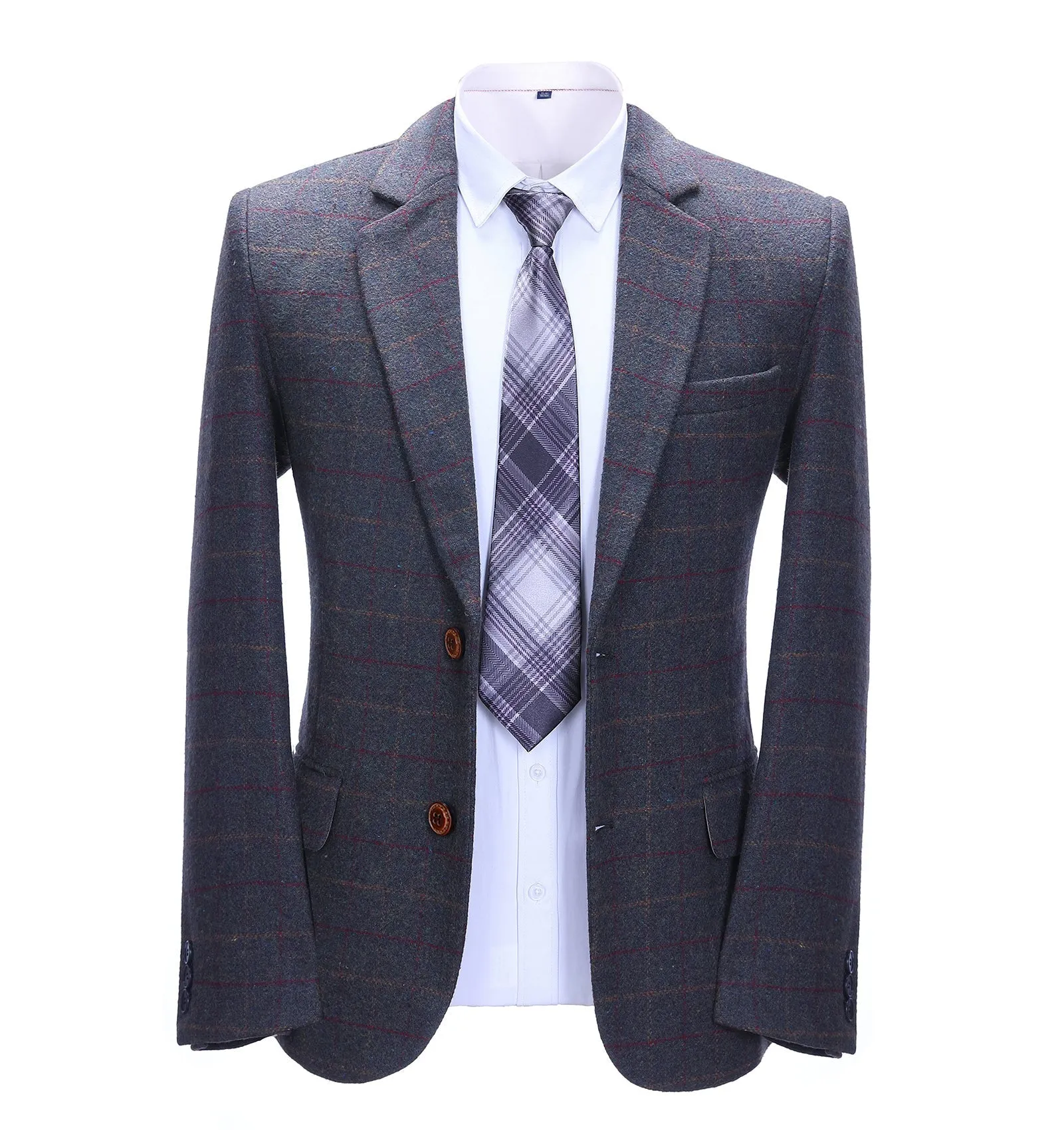 Formal Men's Dark Grey Plaid Notch Lapel Blazer sold by Mens Event Wear
