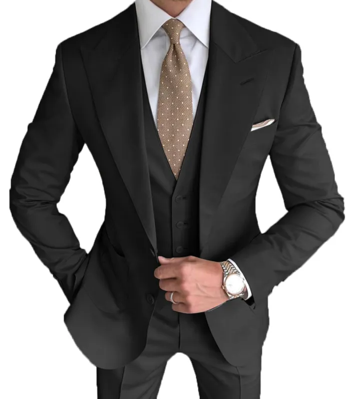 Men's Formal 3 Pieces Slim Fit Flat Peak Lapel Tuxedos (Blazer+vest+Pants) sold by Mens Event Wear