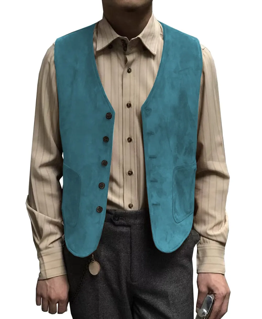 Menseventwear Casual Men's Fashion Suede V Neck Waistcoat Denim jacket sold by Mens Event Wear product image thumbnail 3