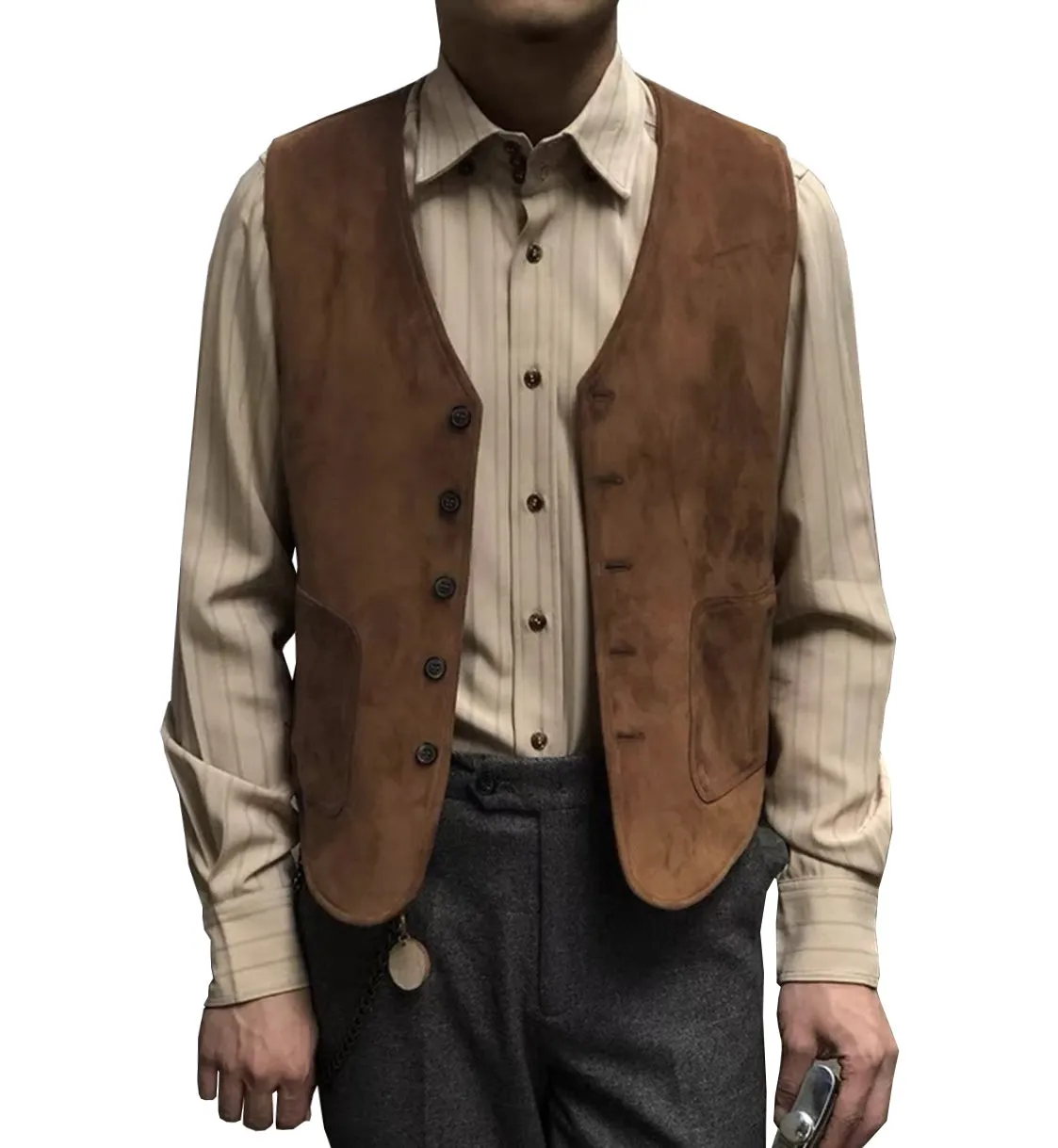 Menseventwear Casual Men's Fashion Suede V Neck Waistcoat Denim jacket sold by Mens Event Wear