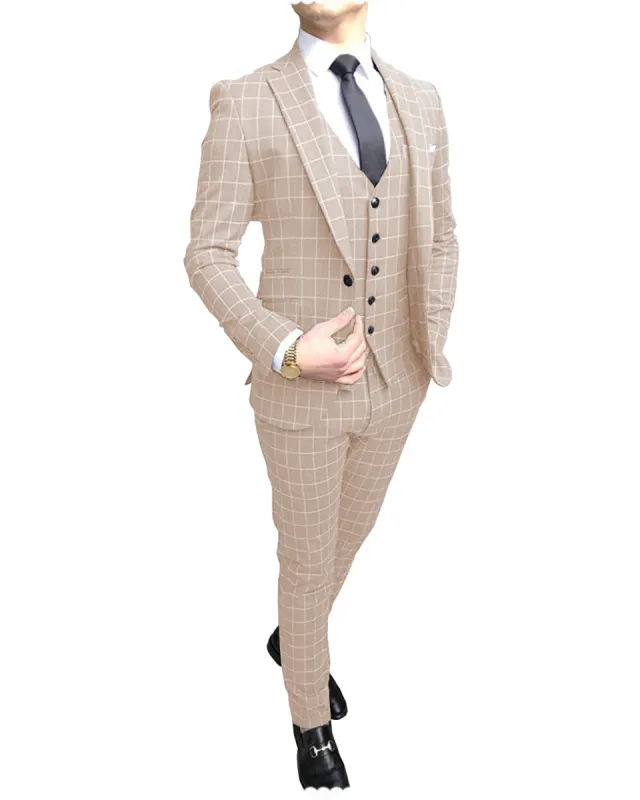 Formal Mens Suit Notch Lapel Blazer Plaid 3 Pieces (Blazer+vest+Pants) sold by Mens Event Wear