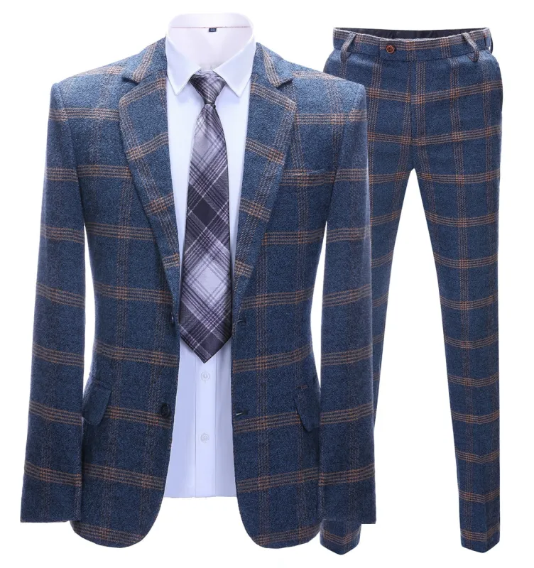 Men's 2 Pieces Formal Royal Blue Plaid Notch Lapel Tuxedos for Wedding(Blazer+Pants) sold by Mens Event Wear