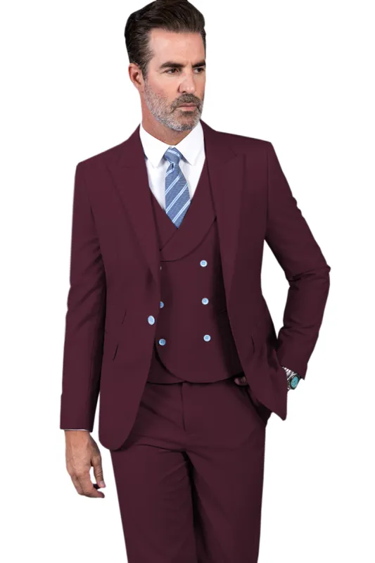 3 Piece Mens Suit Slim Fit Solid Peak lapel Suit (Blazer+Vest+Pants) sold by Mens Event Wear