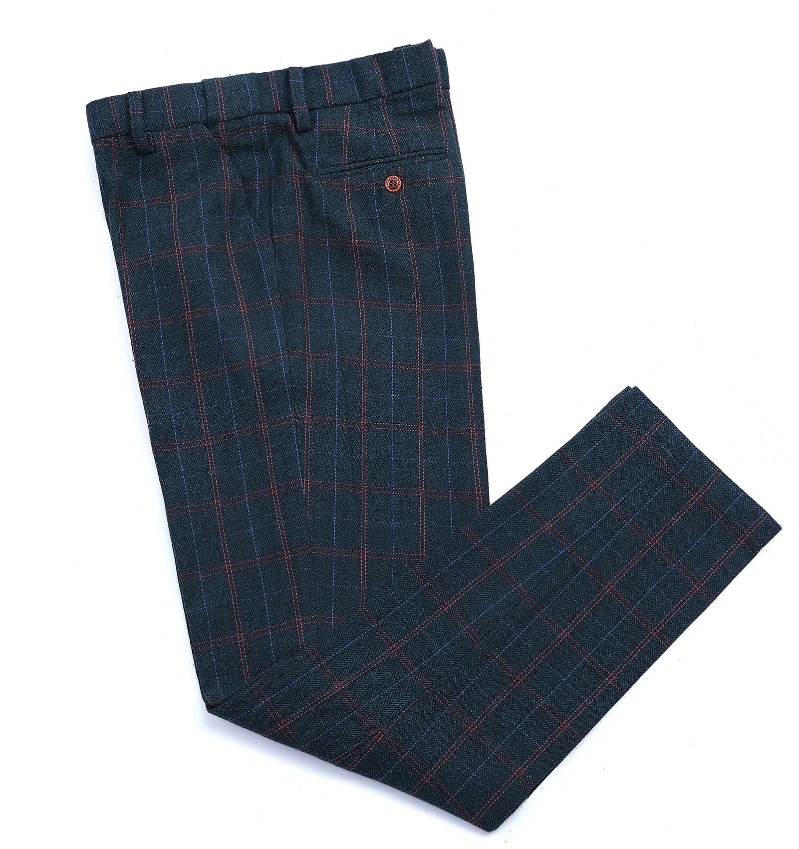 Casual Men's Suit Pant Navy Plaid Pleat-Front Trousers sold by Mens Event Wear product image thumbnail 3