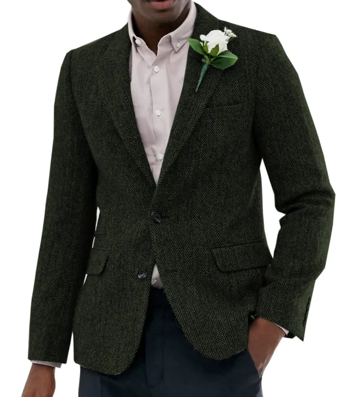 Formal Men's Wool Herringbone Notch Lapel Blazer sold by Mens Event Wear