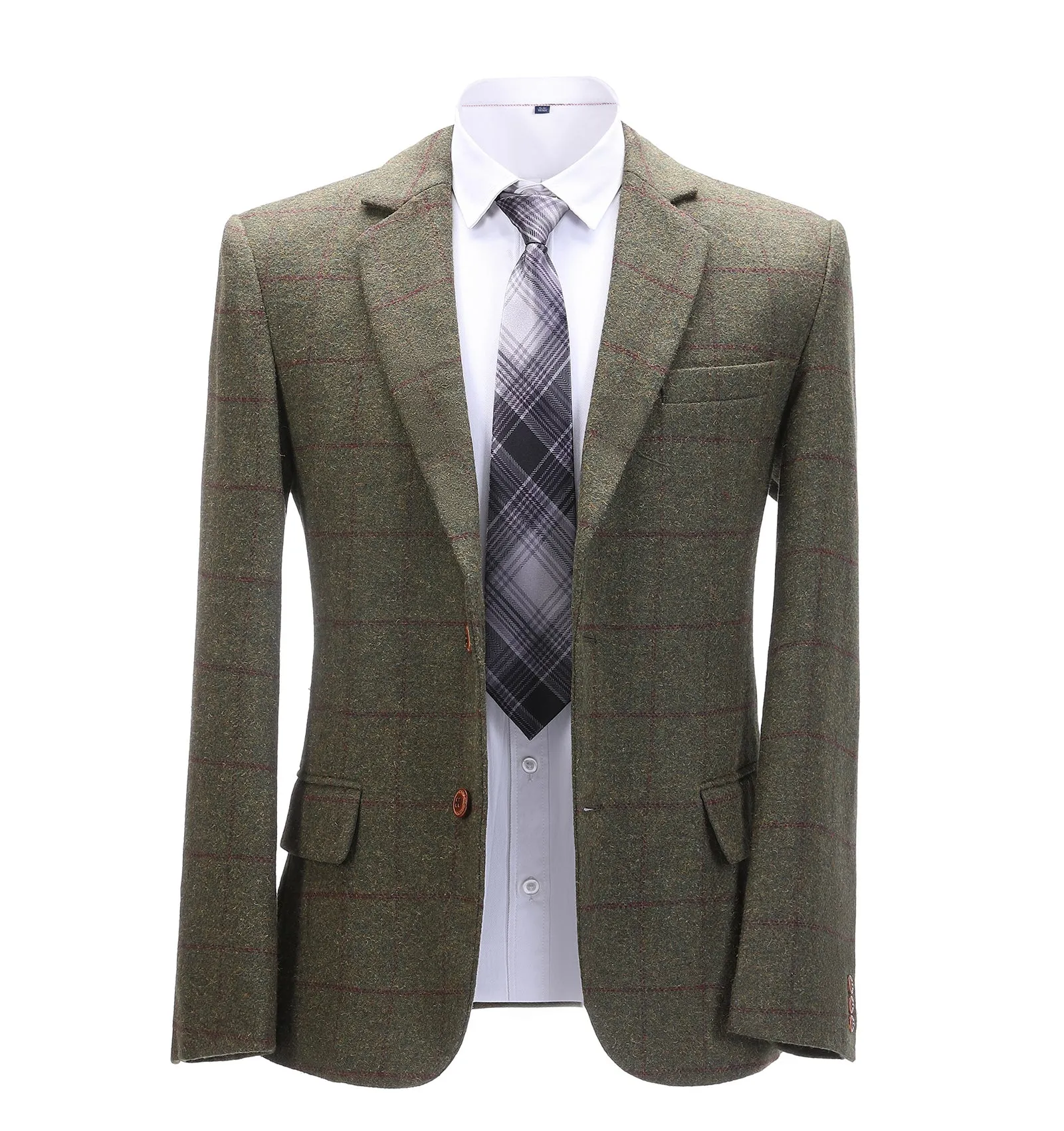 Menseventwear Formal Men's Tweed Green Plaid Notch Lapel Blazer sold by Mens Event Wear
