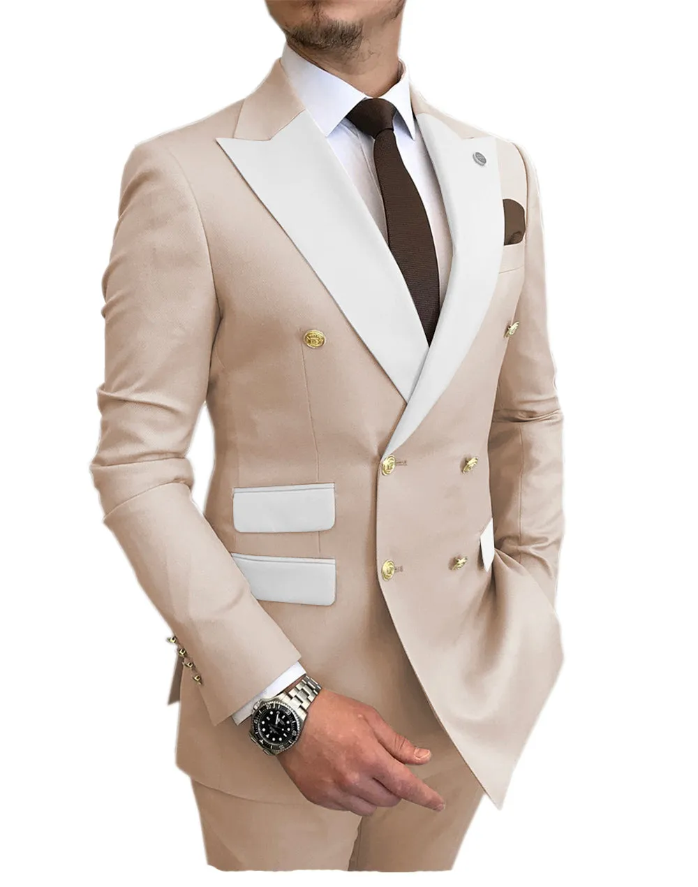 Menseventwear Casual Men's Suit Slim Fit Double Breasted 2 Piece Business Tuxedos (Blazer+Pants) sold by Mens Event Wear