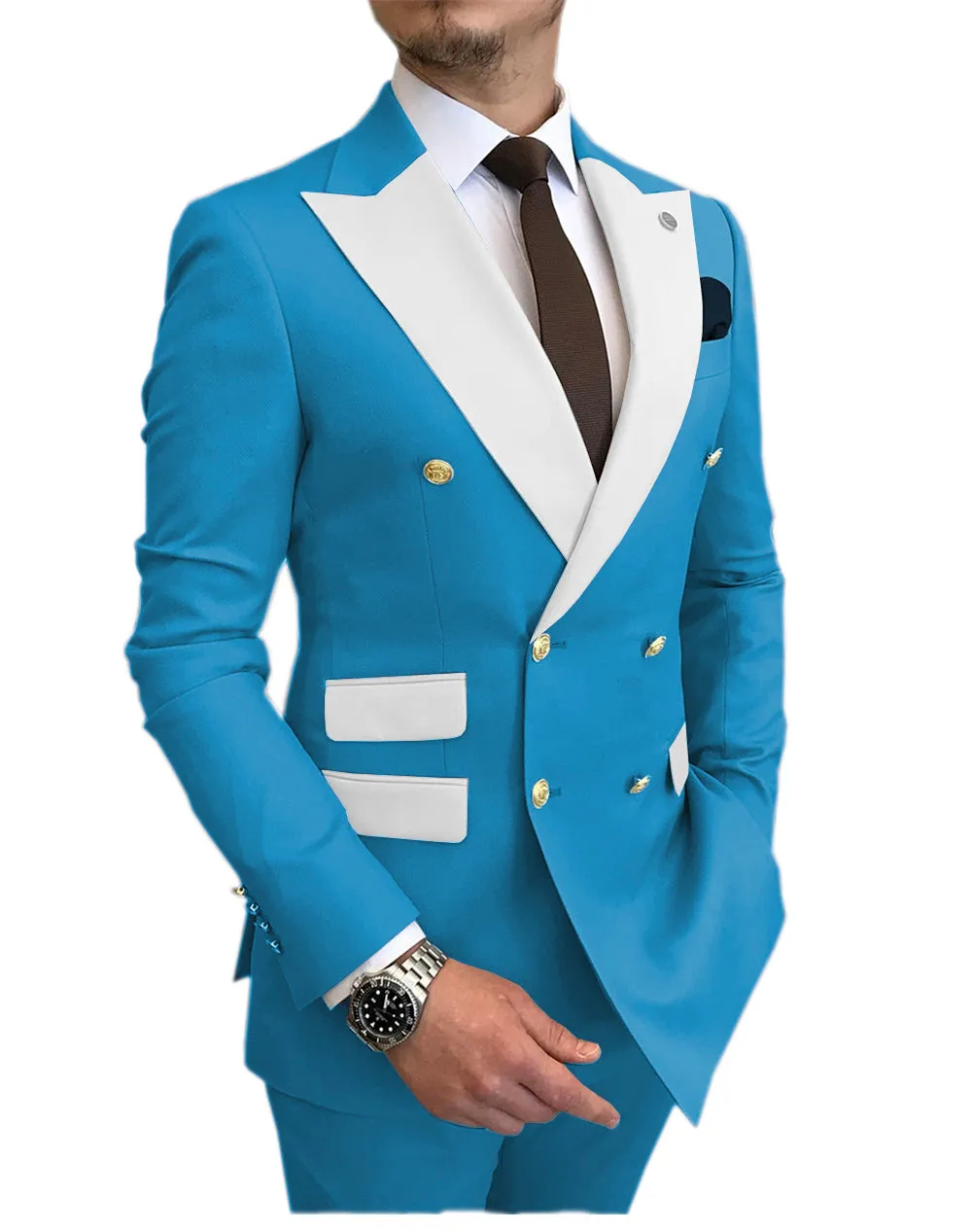 Menseventwear Casual Men's Suit Slim Fit Double Breasted 2 Piece Business Tuxedos (Blazer+Pants) sold by Mens Event Wear product image thumbnail 4