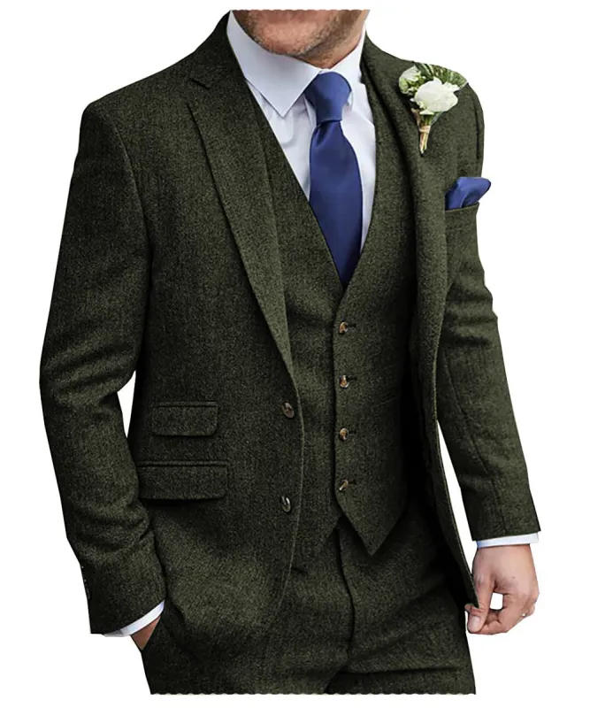 Classic 3 Pieces Mens Suit Herringbone Tweed Notch Lapel Tuxedos for Wedding (Blazer+vest+Pants) sold by Mens Event Wear