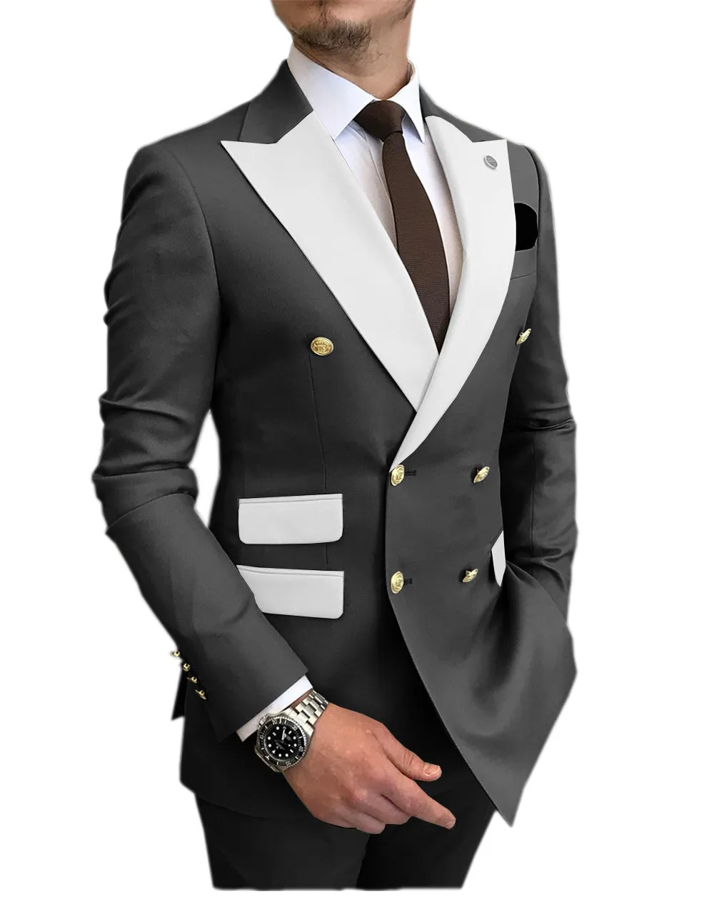 Menseventwear Casual Men's Suit Slim Fit Double Breasted 2 Piece Business Tuxedos (Blazer+Pants) sold by Mens Event Wear product image thumbnail 2