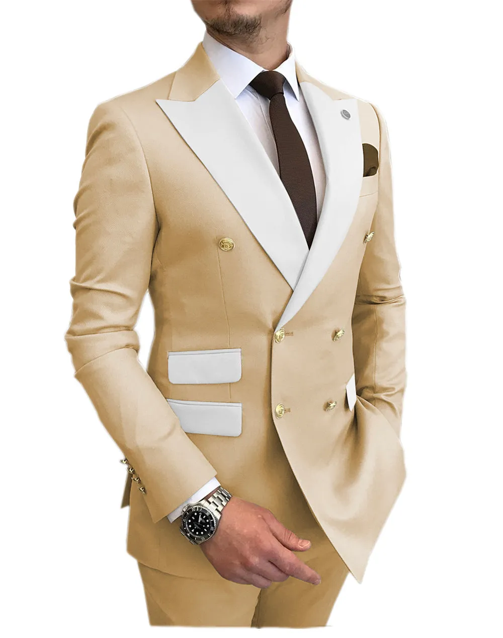 Menseventwear Casual Men's Suit Slim Fit Double Breasted 2 Piece Business Tuxedos (Blazer+Pants) sold by Mens Event Wear product image thumbnail 5