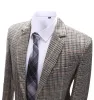 Men's Business 2 Pieces Formal Khaki Plaid Notch Lapel Tuxedos for Wedding(Blazer+Pants) sold by Mens Event Wear