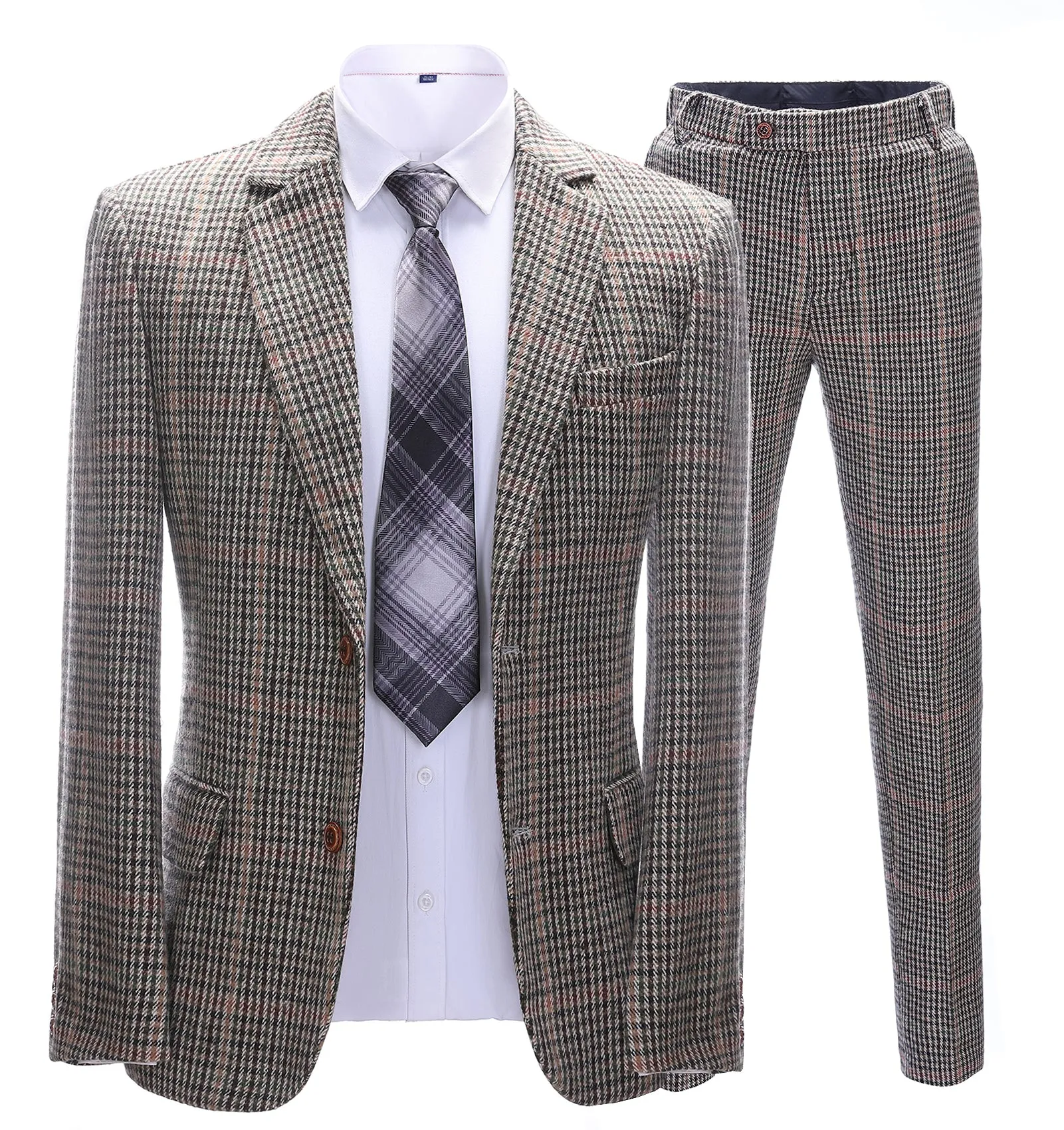 Men's Business 2 Pieces Formal Khaki Plaid Notch Lapel Tuxedos for Wedding(Blazer+Pants) sold by Mens Event Wear
