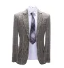 Men's Business 2 Pieces Formal Khaki Plaid Notch Lapel Tuxedos for Wedding(Blazer+Pants) sold by Mens Event Wear