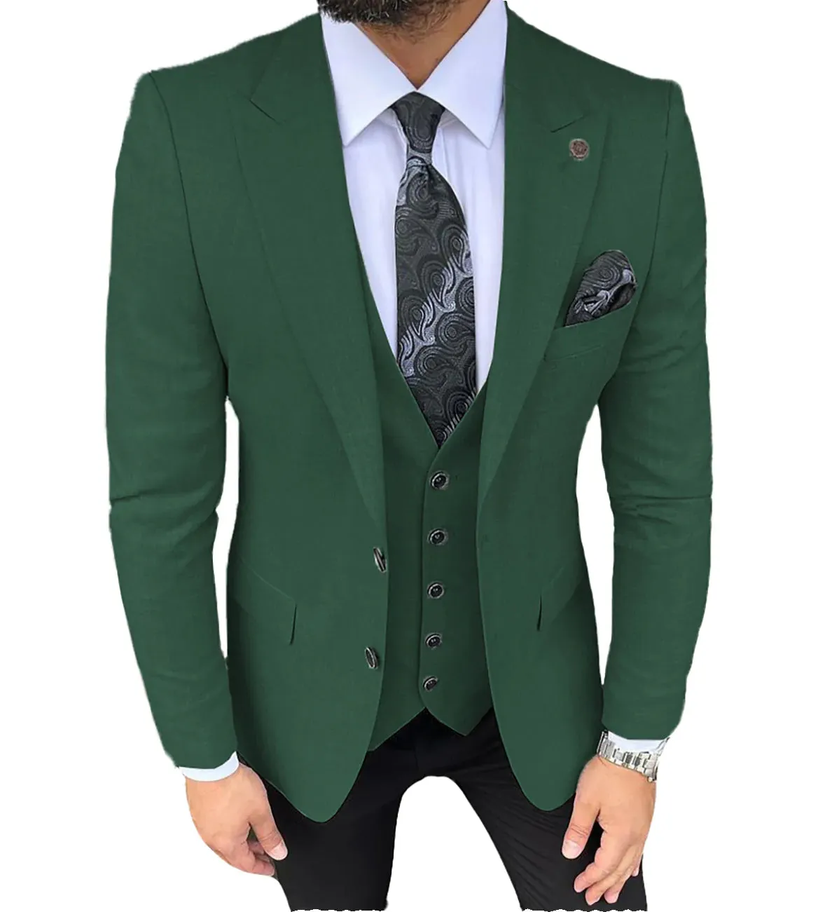 Formal Men's 3 Pieces Slim Fit Solid Color Peak Lapel Tuxedos (Blazer+vest+Pants) sold by Mens Event Wear