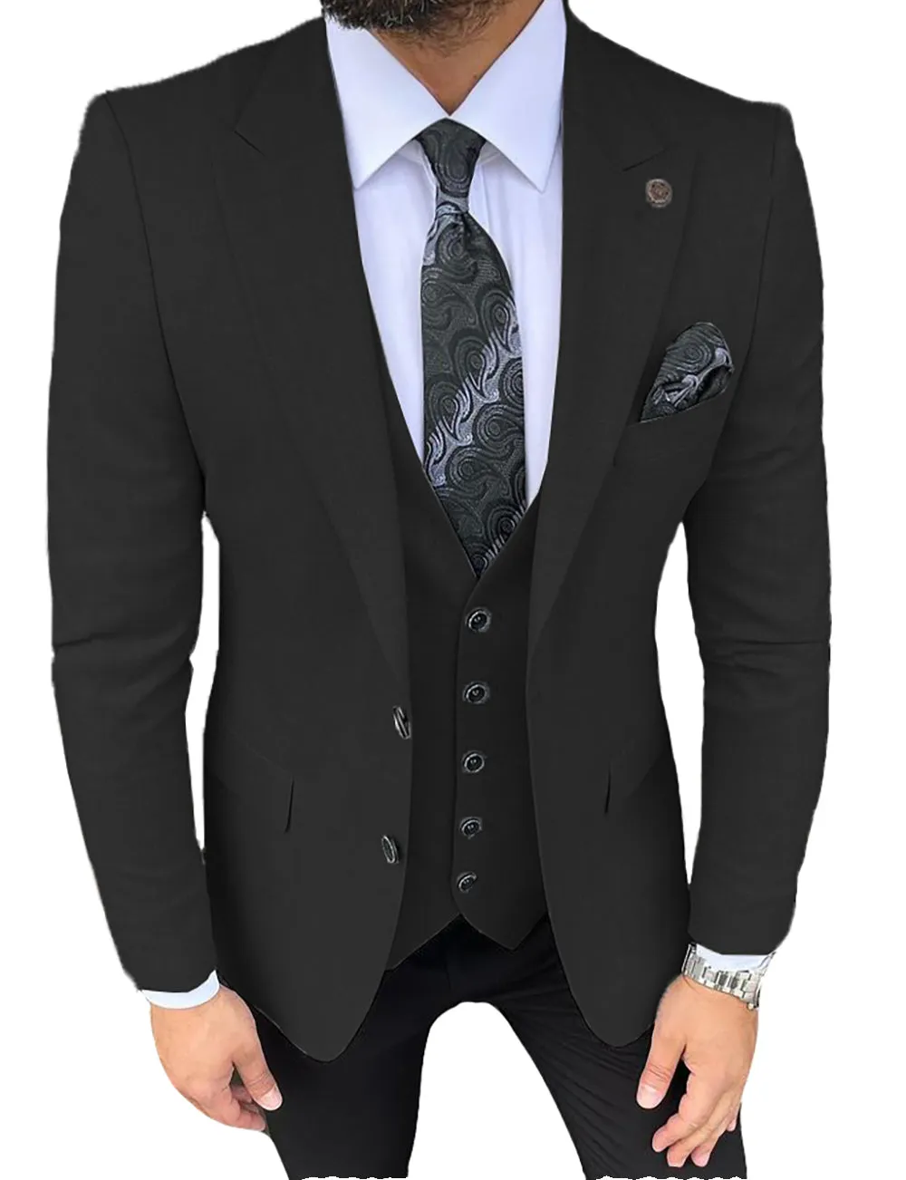 Formal Men's 3 Pieces Slim Fit Solid Color Peak Lapel Tuxedos (Blazer+vest+Pants) sold by Mens Event Wear product image thumbnail 2