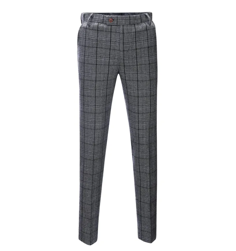 Casual Men's Suit Pants Dark Grey Plaid Pleat-Front Trousers sold by Mens Event Wear