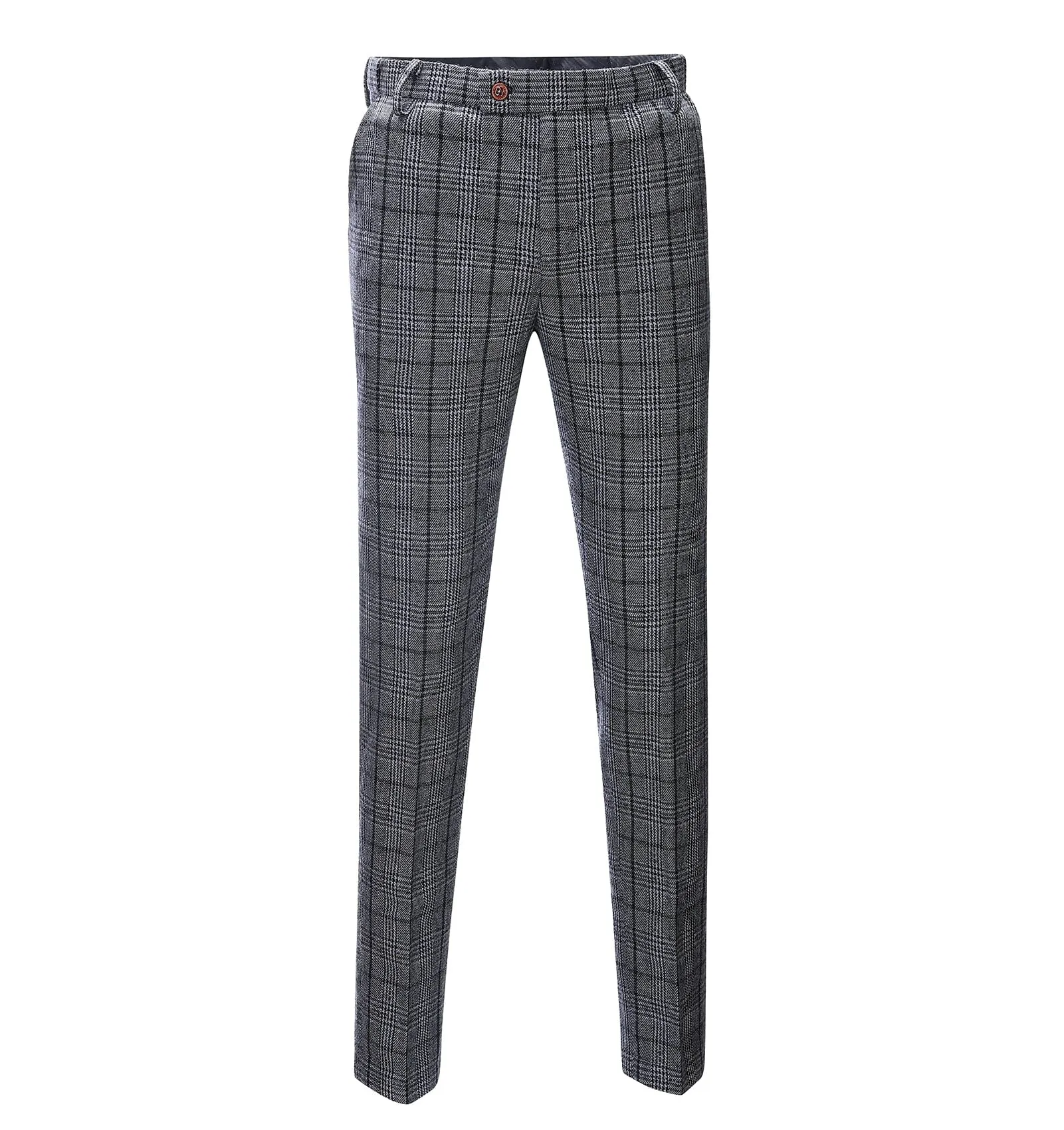Casual Men's Suit Pants Dark Grey Plaid Pleat-Front Trousers sold by Mens Event Wear