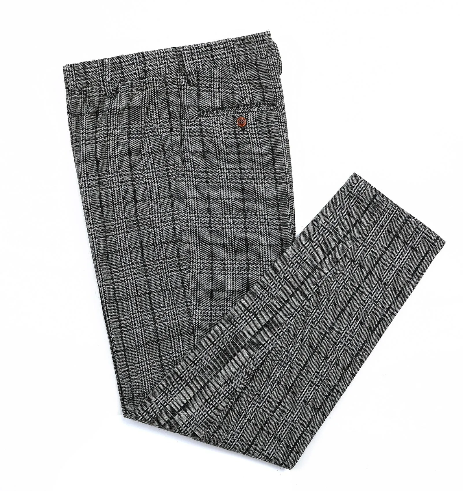 Casual Men's Suit Pants Dark Grey Plaid Pleat-Front Trousers sold by Mens Event Wear product image thumbnail 3