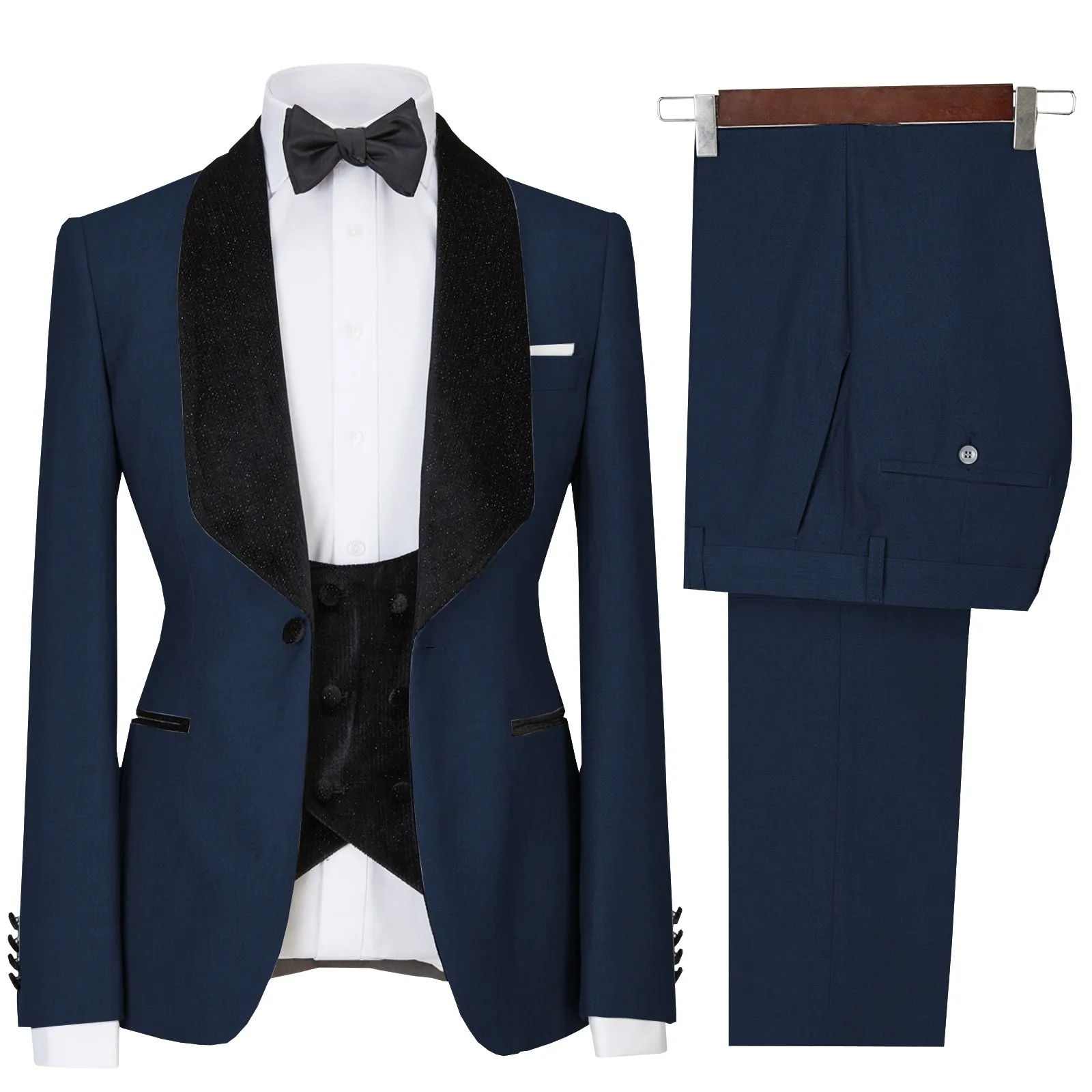 Menseventwear Formal 3 Pieces Mens Suit Flat Shawl Lapel Tuxedos (Blazer+vest+Pants) sold by Mens Event Wear product image thumbnail 5
