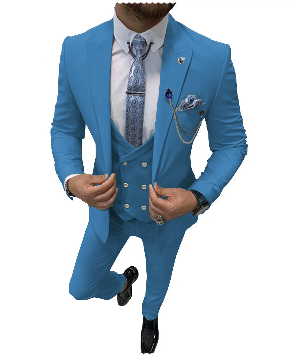 Flat Peak Lapel 3 Pieces Mens Suit For Wedding (Blazer+vest+Pants) sold by Mens Event Wear product image thumbnail 4