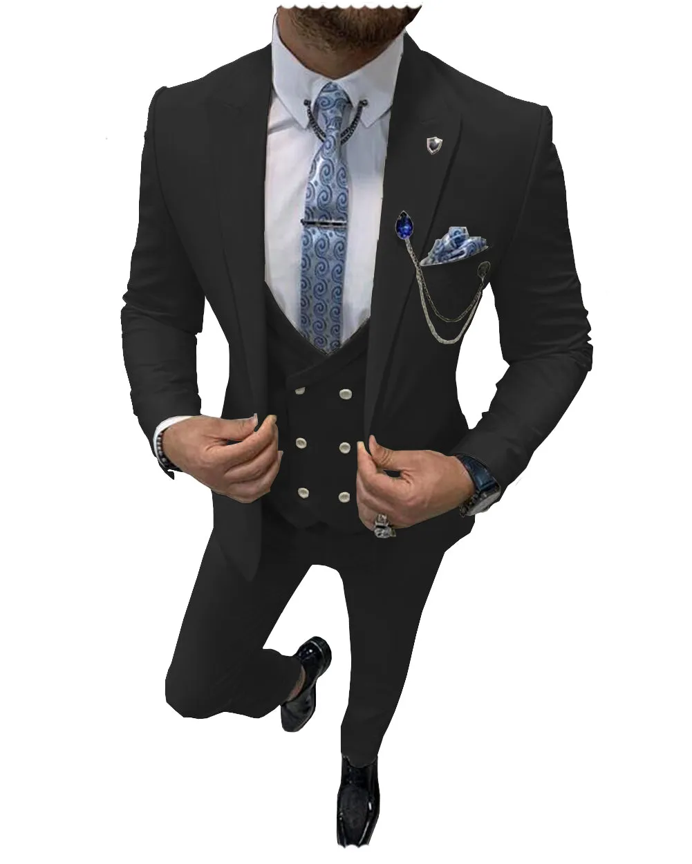 Flat Peak Lapel 3 Pieces Mens Suit For Wedding (Blazer+vest+Pants) sold by Mens Event Wear product image thumbnail 2