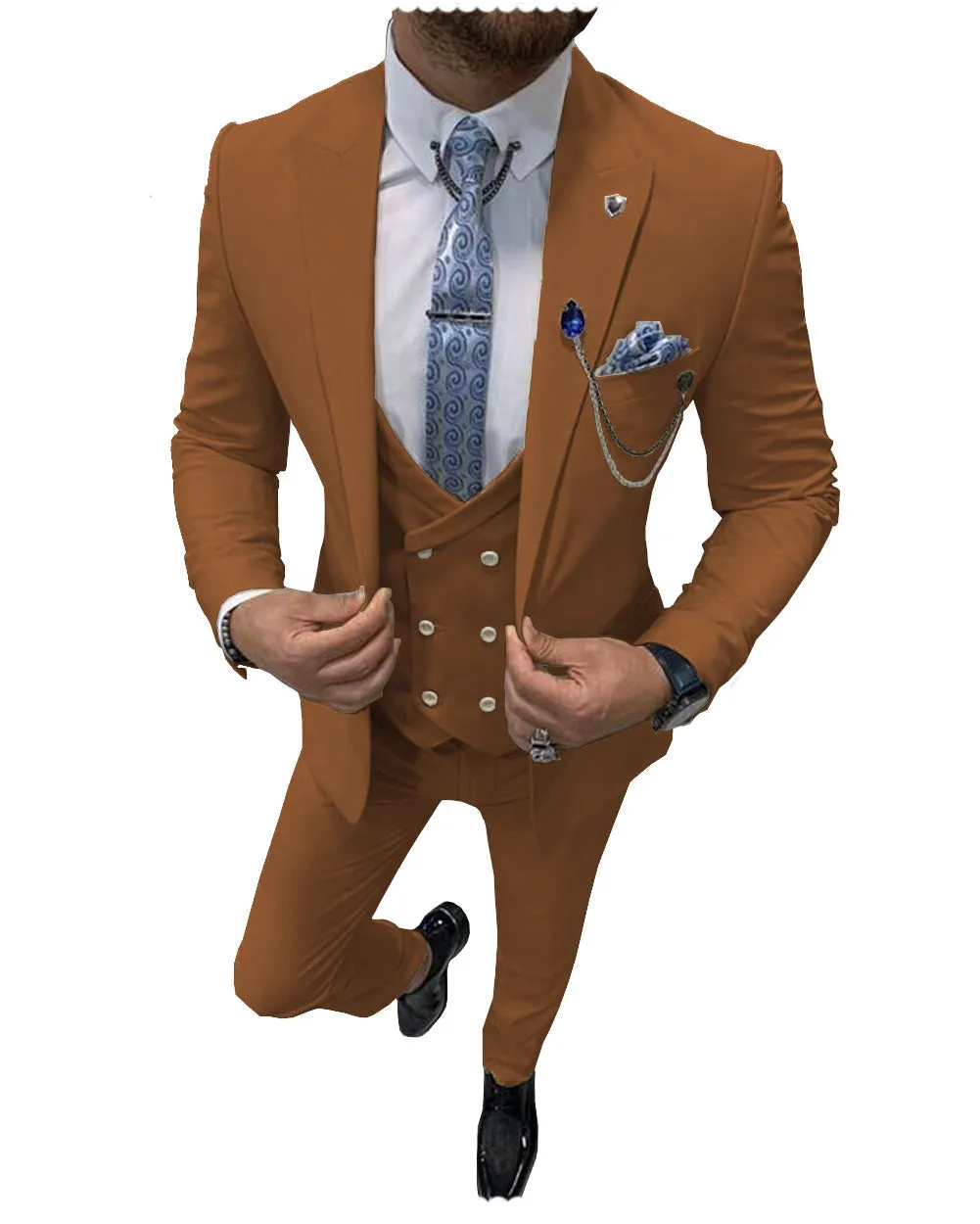 Flat Peak Lapel 3 Pieces Mens Suit For Wedding (Blazer+vest+Pants) sold by Mens Event Wear product image thumbnail 5