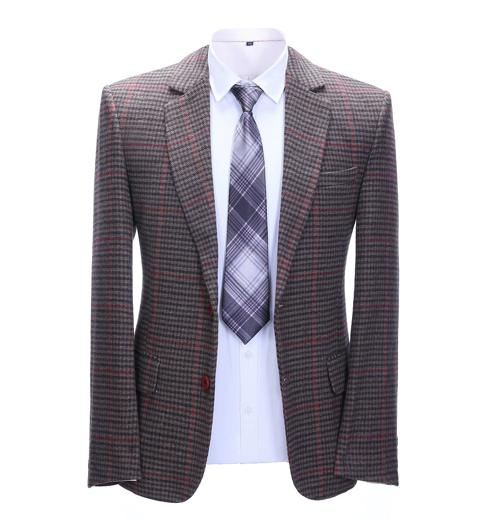 Men's Business 2 Pieces Formal Coffee Plaid Notch Lapel Tuxedos for Wedding(Blazer+Pants) sold by Mens Event Wear