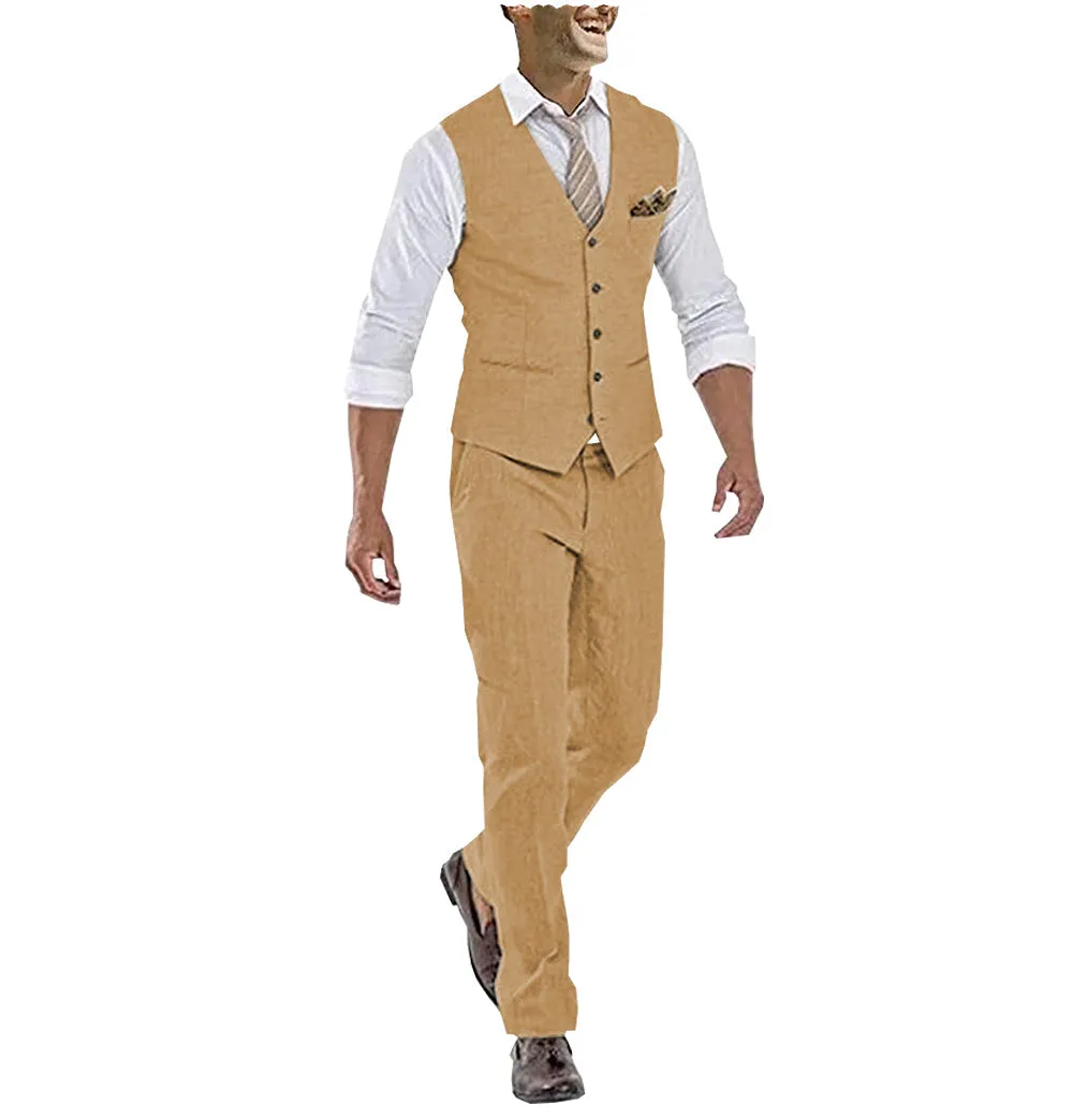 Menseventwear Formal 2 Pieces Mens Suit Flat Linen V Neck For Wedding (Vest + Pants) sold by Mens Event Wear product image thumbnail 5