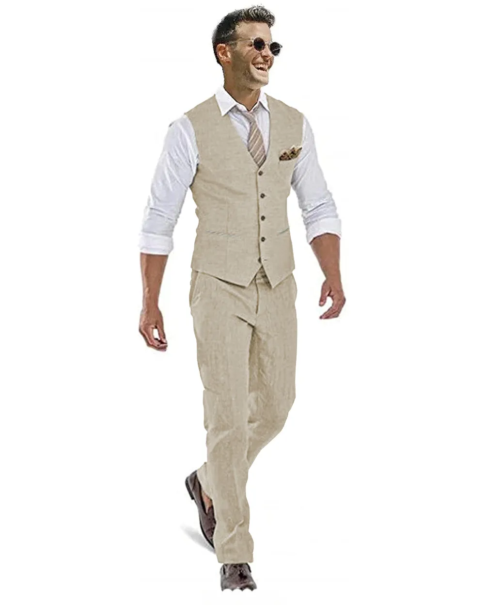 Menseventwear Formal 2 Pieces Mens Suit Flat Linen V Neck For Wedding (Vest + Pants) sold by Mens Event Wear