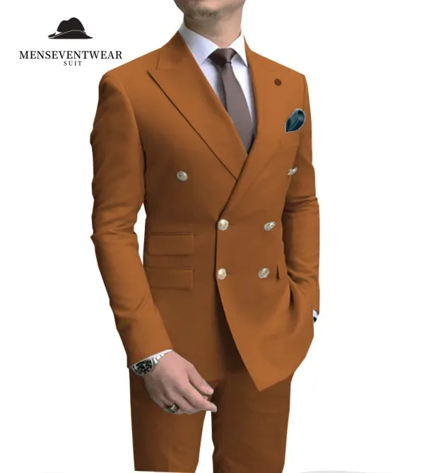 Formal 2 Pieces Mens Suit Double Breasted Flat Peak Lapel Tuxedos (Blazer+Pants) sold by Mens Event Wear product image thumbnail 4