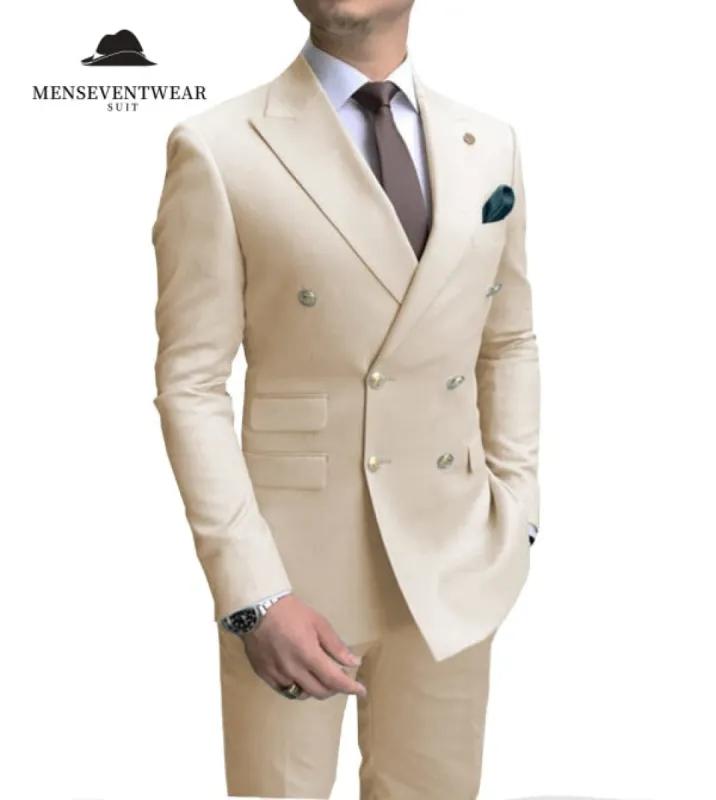 Formal 2 Pieces Mens Suit Double Breasted Flat Peak Lapel Tuxedos (Blazer+Pants) sold by Mens Event Wear