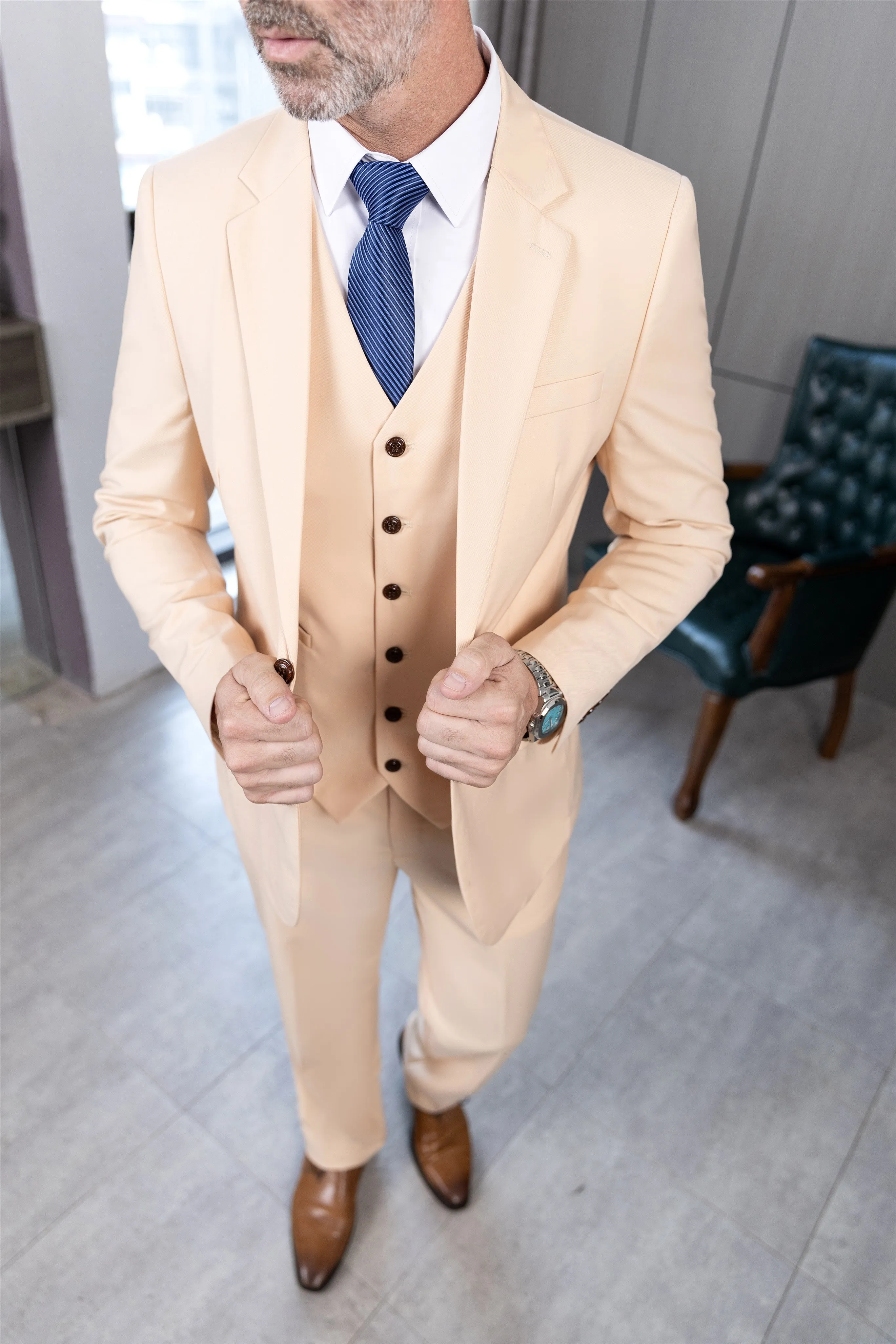 Fashion 3 Pieces Mens Suit Flat Notch Lapel Tuxedos (Blazer+vest+Pants) sold by Mens Event Wear product image thumbnail 3