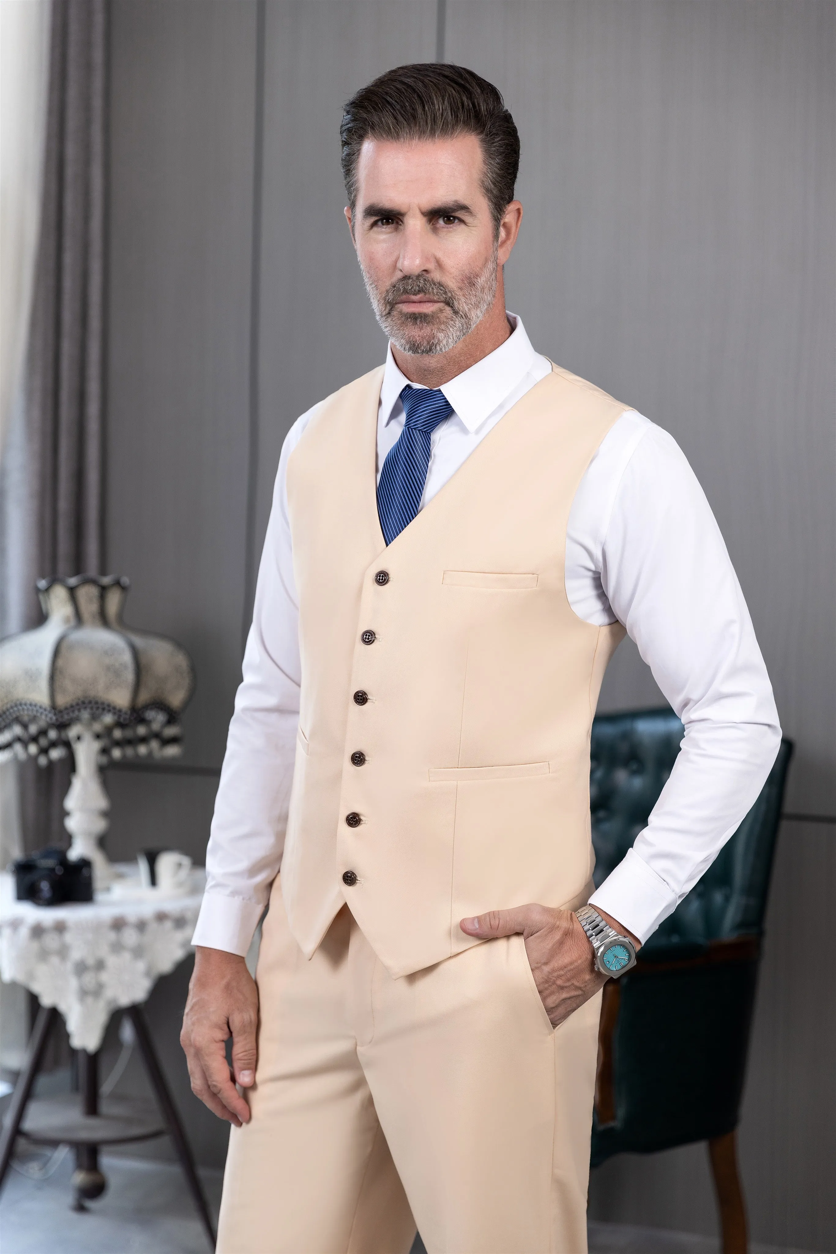 Fashion 3 Pieces Mens Suit Flat Notch Lapel Tuxedos (Blazer+vest+Pants) sold by Mens Event Wear product image thumbnail 2