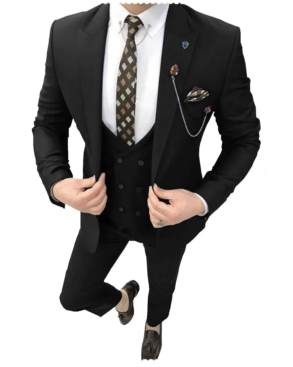 Formal 3 Piece Mens Suit Peak Lapel Blazer For Wedding (Blazer+vest+Pants) sold by Mens Event Wear