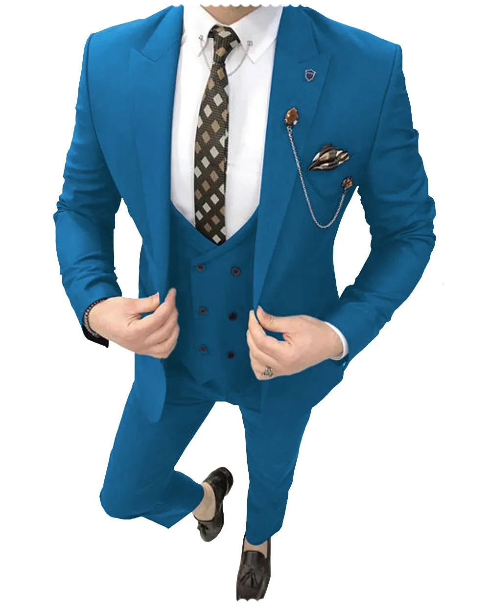 Formal 3 Piece Mens Suit Peak Lapel Blazer For Wedding (Blazer+vest+Pants) sold by Mens Event Wear product image thumbnail 2