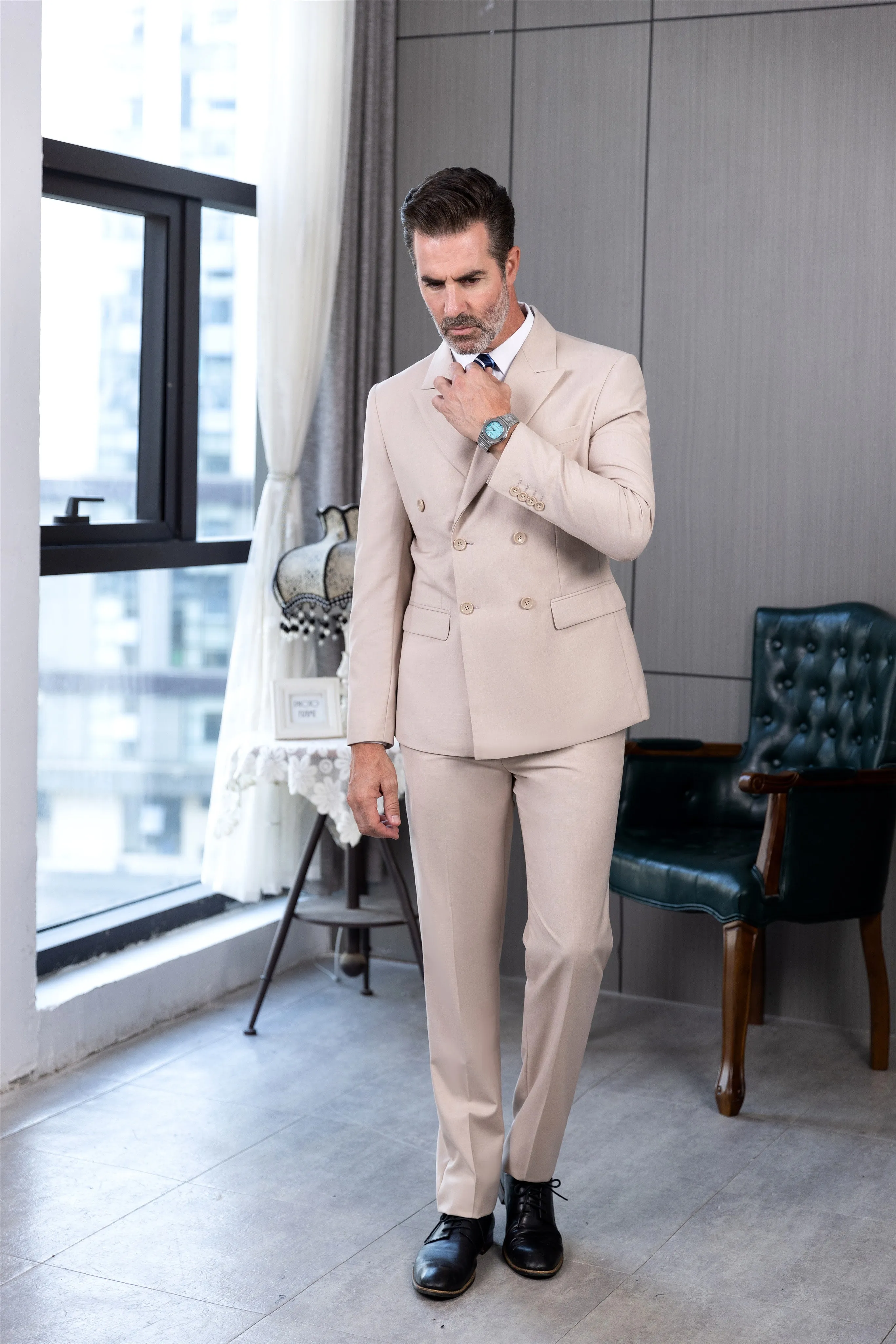 Formal 2 Pieces Mens Suit Flat Peak Lapel Tuxedos For Wedding (Blazer+Pants) sold by Mens Event Wear product image thumbnail 3