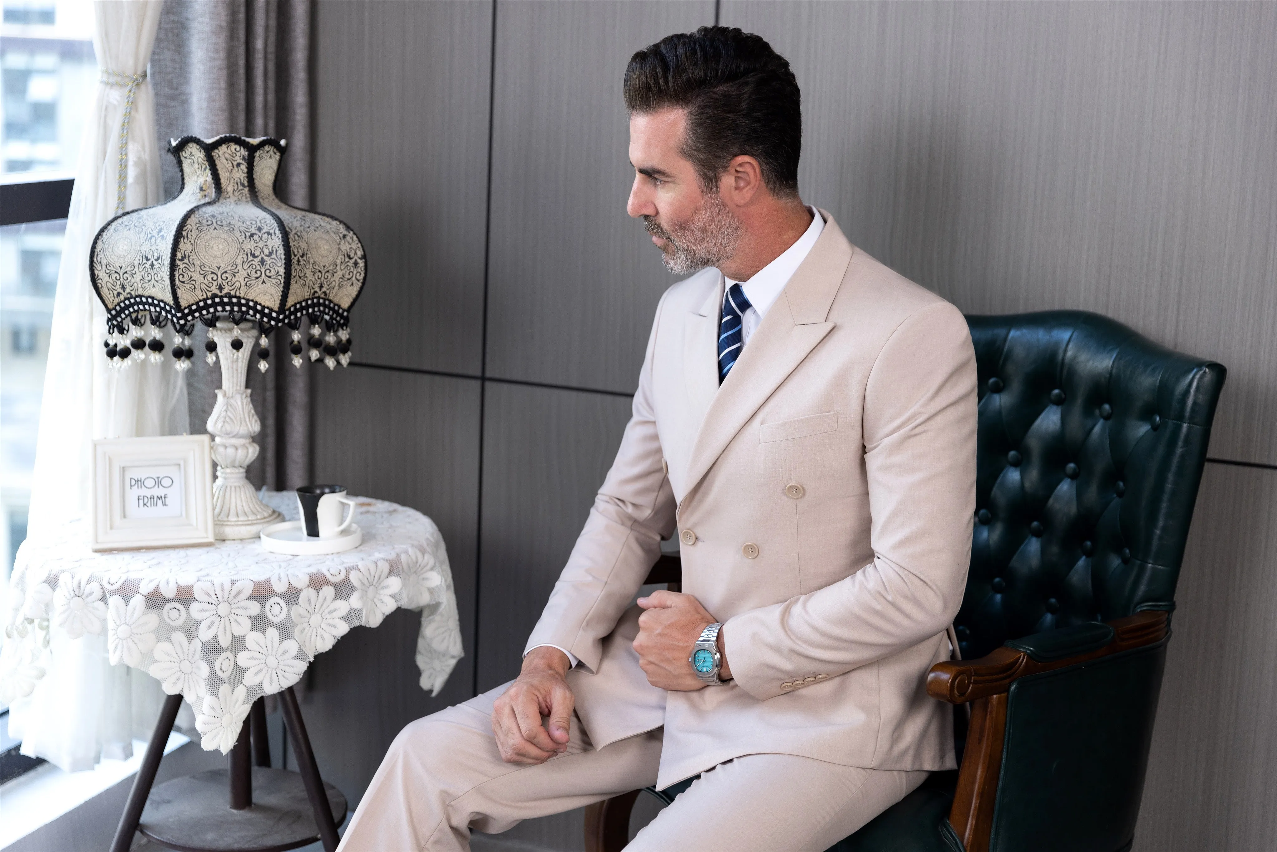 Formal 2 Pieces Mens Suit Flat Peak Lapel Tuxedos For Wedding (Blazer+Pants) sold by Mens Event Wear product image thumbnail 4