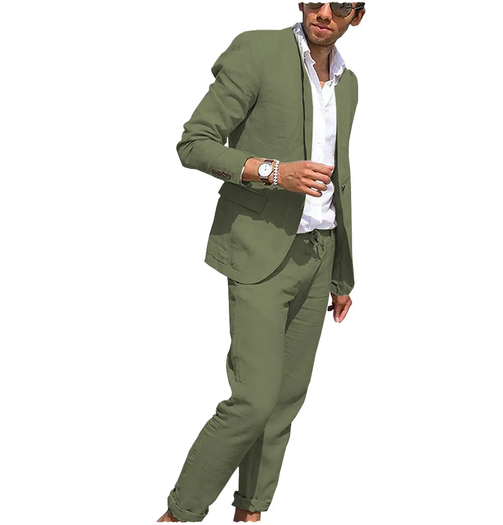 Fashion 2 Pieces Mens Suit Flat Linen Notch Lapel Suit (Blazer + Pants) sold by Mens Event Wear