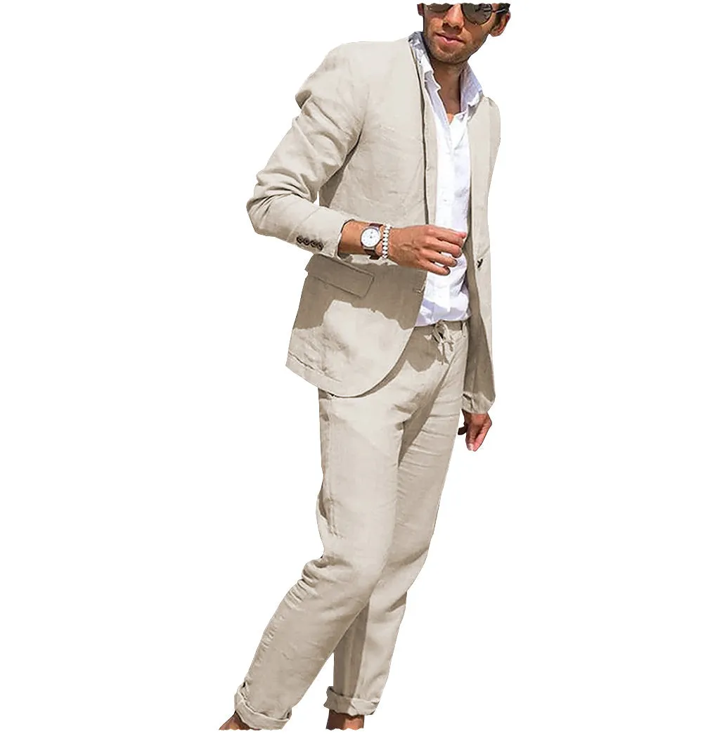 Fashion 2 Pieces Mens Suit Flat Linen Notch Lapel Suit (Blazer + Pants) sold by Mens Event Wear product image thumbnail 2