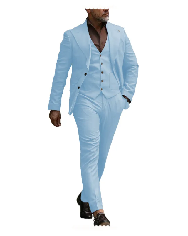 Formal Men's 3 Pieces Flat Slim Fit Peak Lapel Tuxedos For wedding  (Blazer+vest+Pants) sold by Mens Event Wear