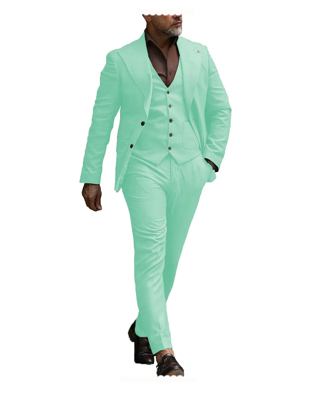 Formal Men's 3 Pieces Flat Slim Fit Peak Lapel Tuxedos For wedding (Blazer+vest+Pants) sold by Mens Event Wear product image thumbnail 2