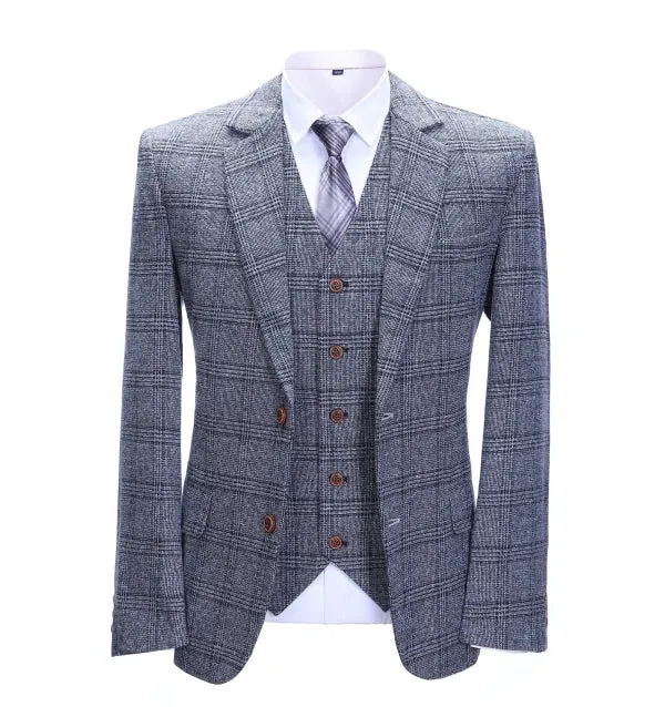 Men's Business 3 Pieces Formal Grey Plaid Tweed Notch Lapel Suit (Blazer+vest+Pants) sold by Mens Event Wear product image thumbnail 3