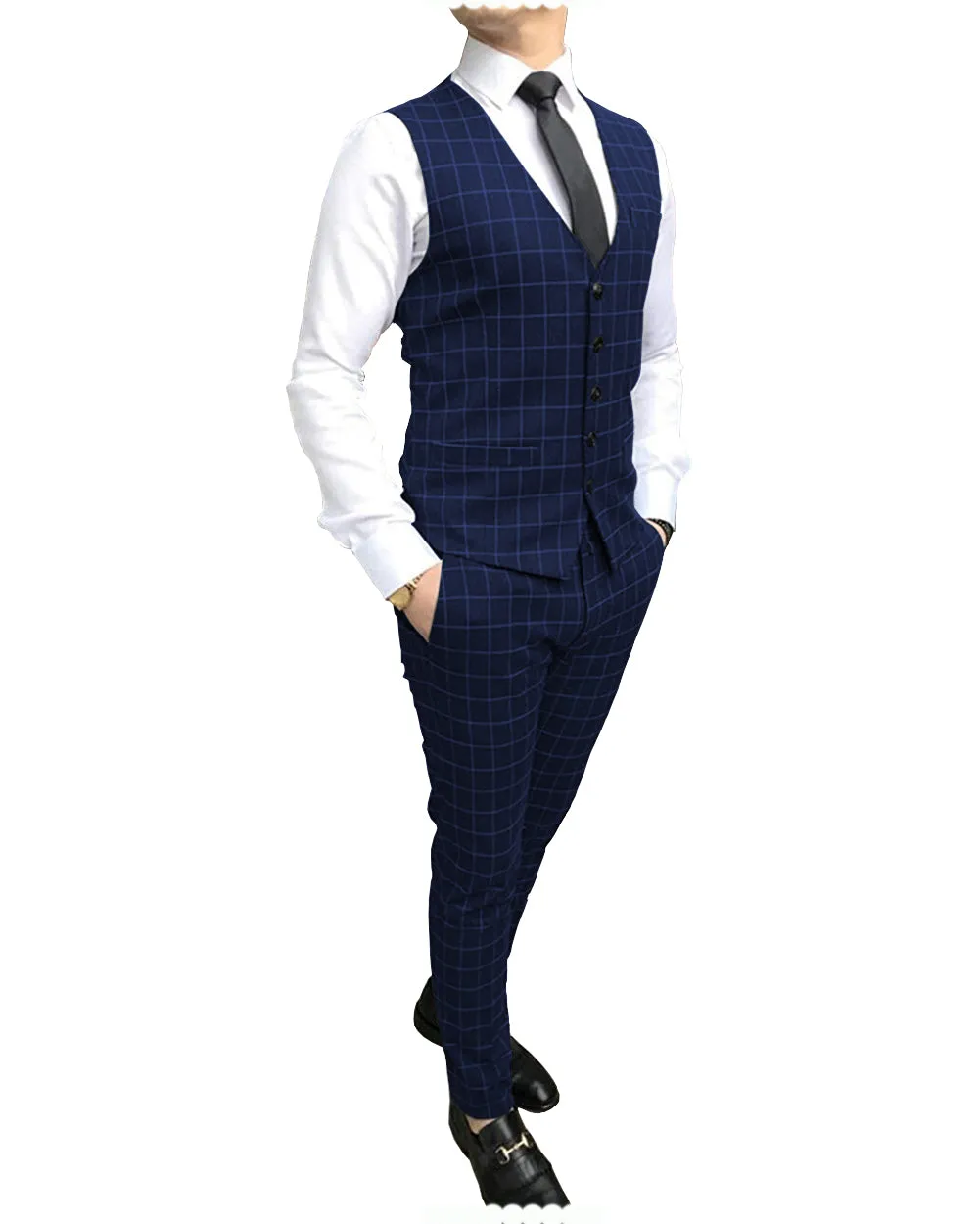 Formal Mens Suit Notch Lapel Blazer Plaid 2 Pieces (Vest+Pants) sold by Mens Event Wear product image thumbnail 5