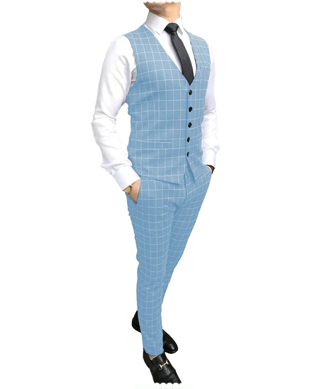 Formal Mens Suit Notch Lapel Blazer Plaid 2 Pieces (Vest+Pants) sold by Mens Event Wear product image thumbnail 2