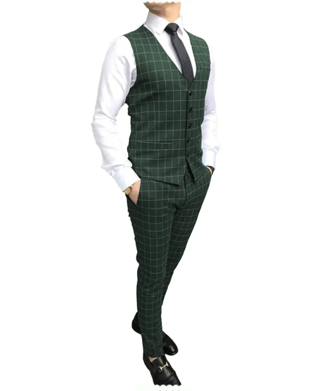 Formal Mens Suit Notch Lapel Blazer Plaid 2 Pieces (Vest+Pants) sold by Mens Event Wear