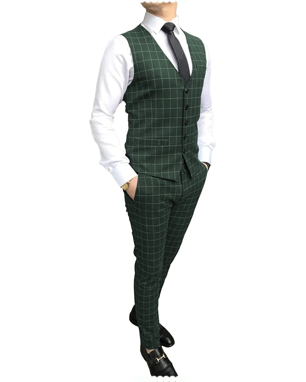 Formal Mens Suit Notch Lapel Blazer Plaid 2 Pieces (Vest+Pants) sold by Mens Event Wear